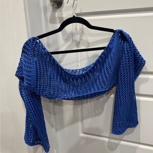Blue Crochet Knit Top Half Shirt